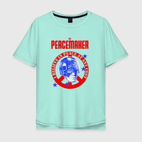 Мужская футболка хлопок Oversize с принтом Миротворец.  Лого в Тюмени, 100% хлопок | свободный крой, круглый ворот, “спинка” длиннее передней части | dc | peace | peacemaker | лого | мир | миротворец | пацифист | суперзлодей