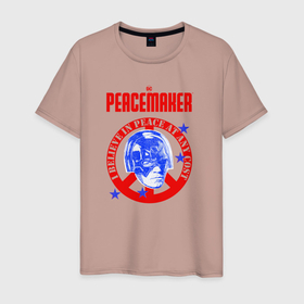 Мужская футболка хлопок с принтом Миротворец.  Лого в Белгороде, 100% хлопок | прямой крой, круглый вырез горловины, длина до линии бедер, слегка спущенное плечо. | dc | peace | peacemaker | лого | мир | миротворец | пацифист | суперзлодей