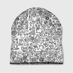 Шапка 3D с принтом Рисованные черепа и животные в Курске, 100% полиэстер | универсальный размер, печать по всей поверхности изделия | дудл | кости | птица | скетч | уличный стиль | череп