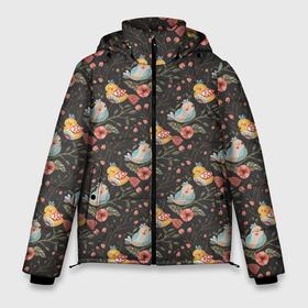 Мужская зимняя куртка 3D с принтом Птички на ветках в Белгороде, верх — 100% полиэстер; подкладка — 100% полиэстер; утеплитель — 100% полиэстер | длина ниже бедра, свободный силуэт Оверсайз. Есть воротник-стойка, отстегивающийся капюшон и ветрозащитная планка. 

Боковые карманы с листочкой на кнопках и внутренний карман на молнии. | Тематика изображения на принте: весна | ветки | птица | птицы | птички