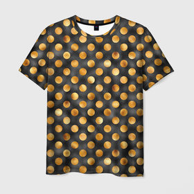 Мужская футболка 3D с принтом Золотой горошек на черном фоне в Тюмени, 100% полиэфир | прямой крой, круглый вырез горловины, длина до линии бедер | Тематика изображения на принте: gold | золото | золотой горошек | паттерн | текстуры