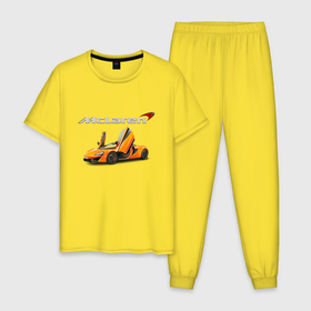 Мужская пижама хлопок с принтом McLaren   Motorsport в Санкт-Петербурге, 100% хлопок | брюки и футболка прямого кроя, без карманов, на брюках мягкая резинка на поясе и по низу штанин
 | car | mclaren | motorsport | power | racing | team | автомобиль | автоспорт | гонка | мощь