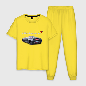 Мужская пижама хлопок с принтом McLaren   Racing Team   Motorsport в Белгороде, 100% хлопок | брюки и футболка прямого кроя, без карманов, на брюках мягкая резинка на поясе и по низу штанин
 | Тематика изображения на принте: car | mclaren | motorsport | power | racing | team | автомобиль | автоспорт | гонка | мощь