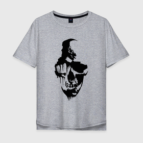 Мужская футболка хлопок Oversize с принтом Black Skull Crusher в Белгороде, 100% хлопок | свободный крой, круглый ворот, “спинка” длиннее передней части | death | horror | skeleton | skull | teeth | zombie | зомби | зубы | отпечаток | скелет | хоррор | череп