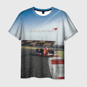 Мужская футболка 3D с принтом McLaren F1   Racing Team , 100% полиэфир | прямой крой, круглый вырез горловины, длина до линии бедер | bolide | car | f1 | mclaren | racing | team | автомобиль | болид | гонка