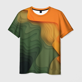 Мужская футболка 3D с принтом Зеленые дюны в Новосибирске, 100% полиэфир | прямой крой, круглый вырез горловины, длина до линии бедер | Тематика изображения на принте: абстракция | волны | дюны | зеленый песок | объем | песок | текстура | узор