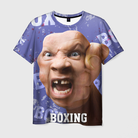 Мужская футболка 3D с принтом boxing   фиолетовый в городе Новоалтайск, 100% полиэфир | прямой крой, круглый вырез горловины, длина до линии бедер | арт | бои | бокс | лицо | прикол | спорт