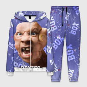 Мужской костюм 3D с принтом boxing   фиолетовый в Екатеринбурге, 100% полиэстер | Манжеты и пояс оформлены тканевой резинкой, двухслойный капюшон со шнурком для регулировки, карманы спереди | арт | бои | бокс | лицо | прикол | спорт
