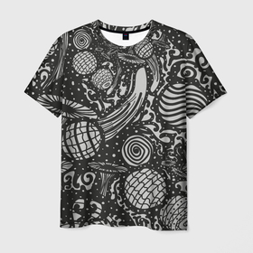 Мужская футболка 3D с принтом Узор Дух вселенной в Новосибирске, 100% полиэфир | прямой крой, круглый вырез горловины, длина до линии бедер | mushrooms | pattern | астрономия | бесконечность | бубен | волшебство | вселенная | вязь | гриб | дух | кислота | колдун | космос | магия | мир | мухомор | обряд | орнамент | паттерн | планета | природа