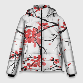 Мужская зимняя куртка 3D с принтом Распустившиеся цветы в Екатеринбурге, верх — 100% полиэстер; подкладка — 100% полиэстер; утеплитель — 100% полиэстер | длина ниже бедра, свободный силуэт Оверсайз. Есть воротник-стойка, отстегивающийся капюшон и ветрозащитная планка. 

Боковые карманы с листочкой на кнопках и внутренний карман на молнии. | арт | весна | красные лепестки | красные цветы | красный лепесток | красный цветок | рисунок | цветение | цветение дерева | цветение деревьев | цветок | цветы | яркие цветы | яркий цветок