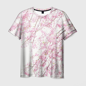 Мужская футболка 3D с принтом Розовое цветение , 100% полиэфир | прямой крой, круглый вырез горловины, длина до линии бедер | арт | весна | ива | рисунок | розовые цветы | розовый цветок | сакура | цветение | цветение дерева | цветение деревьев | цветок | цветущая ива | цветы | яркие цветы | яркий цветок