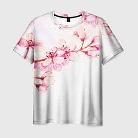 Мужская футболка 3D с принтом Распустившаяся весна , 100% полиэфир | прямой крой, круглый вырез горловины, длина до линии бедер | арт | весна | рисунок | розовые цветы | розовый цветок | сакура | цветение | цветение дерева | цветение деревьев | цветок | цветы | яркие цветы | яркий цветок