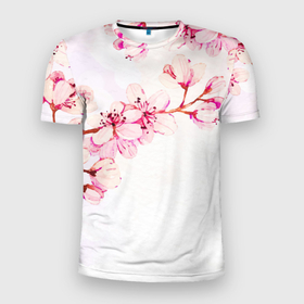 Мужская футболка 3D Slim с принтом Распустившаяся весна в Белгороде, 100% полиэстер с улучшенными характеристиками | приталенный силуэт, круглая горловина, широкие плечи, сужается к линии бедра | арт | весна | рисунок | розовые цветы | розовый цветок | сакура | цветение | цветение дерева | цветение деревьев | цветок | цветы | яркие цветы | яркий цветок