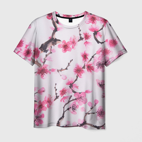Мужская футболка 3D с принтом Мазки весны , 100% полиэфир | прямой крой, круглый вырез горловины, длина до линии бедер | арт | весна | краска | рисунок | розовые цветы | розовый цветок | сакура | цветение | цветение дерева | цветение деревьев | цветок | цветы | яркие цветы | яркий цветок