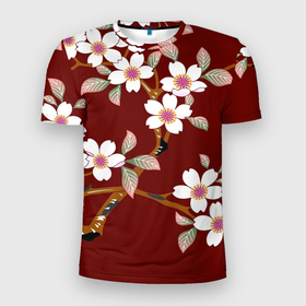 Мужская футболка 3D Slim с принтом Векторная весна в Новосибирске, 100% полиэстер с улучшенными характеристиками | приталенный силуэт, круглая горловина, широкие плечи, сужается к линии бедра | арт | вектор | векторный рисунок | весна | рисунок | розовые цветы | розовый цветок | сакура | цветение | цветение дерева | цветение деревьев | цветок | цветы | яркие цветы | яркий цветок
