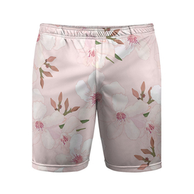 Мужские шорты спортивные с принтом Розовые цветы весны ,  |  | арт | весна | рисунок | розовые цветы | розовый цветок | сакура | цветение | цветение дерева | цветение деревьев | цветок | цветы | яркие цветы | яркий цветок