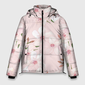 Мужская зимняя куртка 3D с принтом Розовые цветы весны в Екатеринбурге, верх — 100% полиэстер; подкладка — 100% полиэстер; утеплитель — 100% полиэстер | длина ниже бедра, свободный силуэт Оверсайз. Есть воротник-стойка, отстегивающийся капюшон и ветрозащитная планка. 

Боковые карманы с листочкой на кнопках и внутренний карман на молнии. | арт | весна | рисунок | розовые цветы | розовый цветок | сакура | цветение | цветение дерева | цветение деревьев | цветок | цветы | яркие цветы | яркий цветок