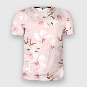 Мужская футболка 3D Slim с принтом Розовые цветы весны в Новосибирске, 100% полиэстер с улучшенными характеристиками | приталенный силуэт, круглая горловина, широкие плечи, сужается к линии бедра | арт | весна | рисунок | розовые цветы | розовый цветок | сакура | цветение | цветение дерева | цветение деревьев | цветок | цветы | яркие цветы | яркий цветок