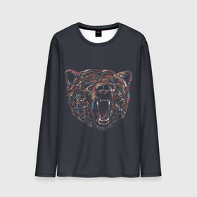 Мужской лонгслив 3D с принтом Злой медведь мозаика в Екатеринбурге, 100% полиэстер | длинные рукава, круглый вырез горловины, полуприлегающий силуэт | арт | дикий зверь | дикое животное | животное | зверь | медведь | мозаика | опасное животное | опасный зверь | опасный медведь | рисунок | рычащий зверь | рычащий медведь