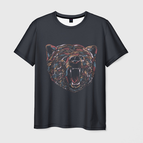 Мужская футболка 3D с принтом Злой медведь мозаика в Кировске, 100% полиэфир | прямой крой, круглый вырез горловины, длина до линии бедер | арт | дикий зверь | дикое животное | животное | зверь | медведь | мозаика | опасное животное | опасный зверь | опасный медведь | рисунок | рычащий зверь | рычащий медведь