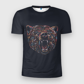 Мужская футболка 3D Slim с принтом Злой медведь мозаика в Санкт-Петербурге, 100% полиэстер с улучшенными характеристиками | приталенный силуэт, круглая горловина, широкие плечи, сужается к линии бедра | Тематика изображения на принте: арт | дикий зверь | дикое животное | животное | зверь | медведь | мозаика | опасное животное | опасный зверь | опасный медведь | рисунок | рычащий зверь | рычащий медведь