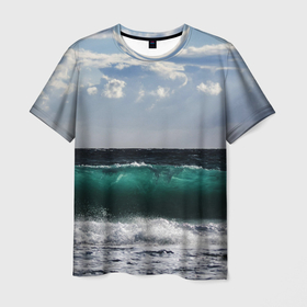 Мужская футболка 3D с принтом Морской прибой , 100% полиэфир | прямой крой, круглый вырез горловины, длина до линии бедер | волны | нежный | облака | природа | светлый
