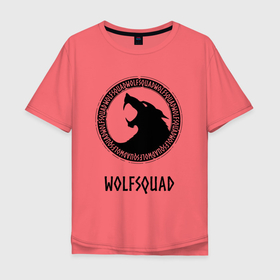 Мужская футболка хлопок Oversize с принтом WOLFSQUAD в Екатеринбурге, 100% хлопок | свободный крой, круглый ворот, “спинка” длиннее передней части | logo | noth | runes | viking | warrior | werewolf | wolf | викинги | воин | волк | оборотень | руны | север