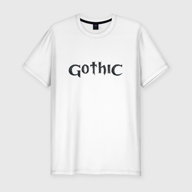 Мужская футболка хлопок Slim с принтом Gothic logo в Екатеринбурге, 92% хлопок, 8% лайкра | приталенный силуэт, круглый вырез ворота, длина до линии бедра, короткий рукав | Тематика изображения на принте: game | games | gothic | gotica | готика | готтика | игра | игры