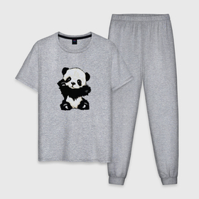 Мужская пижама хлопок с принтом Cute Baby Panda в Белгороде, 100% хлопок | брюки и футболка прямого кроя, без карманов, на брюках мягкая резинка на поясе и по низу штанин
 | Тематика изображения на принте: детский | лапочка | милый | мимими | панда | ребенок | хороший