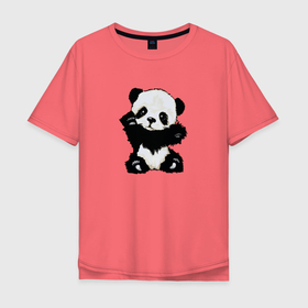 Мужская футболка хлопок Oversize с принтом Cute Baby Panda в Санкт-Петербурге, 100% хлопок | свободный крой, круглый ворот, “спинка” длиннее передней части | детский | лапочка | милый | мимими | панда | ребенок | хороший