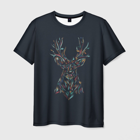 Мужская футболка 3D с принтом Световой олень в Курске, 100% полиэфир | прямой крой, круглый вырез горловины, длина до линии бедер | Тематика изображения на принте: арт | дикий зверь | дикое животное | животное | зверь | краска | мазки | мазки краски | мозаика | рисунок
