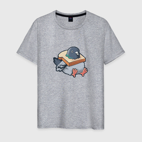 Мужская футболка хлопок с принтом Hungry Pigeon в Тюмени, 100% хлопок | прямой крой, круглый вырез горловины, длина до линии бедер, слегка спущенное плечо. | bird | булка | булочка | вкусный | голодный | голубь | гуля | еда | лапочка | милый | птенец | птица | птичка | хлеб