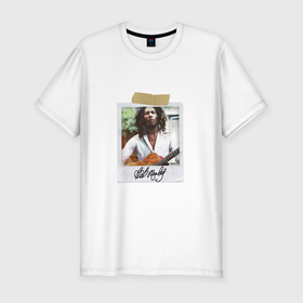 Мужская футболка хлопок Slim с принтом Фото Bob Marley в Рязани, 92% хлопок, 8% лайкра | приталенный силуэт, круглый вырез ворота, длина до линии бедра, короткий рукав | bob marley | marley | reggae | боб марли | регги