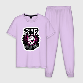 Мужская пижама хлопок с принтом Lil Peep Череп RIP Лил Пип в Тюмени, 100% хлопок | брюки и футболка прямого кроя, без карманов, на брюках мягкая резинка на поясе и по низу штанин
 | crybaby | girl | grunge | lil | music | peep | retro | rip | rock | skull | tatoo | аниме | гранж | лил | музыка | надпись | пип | плакса | полосы | реп | розовый | рэп | тату | цыпленок | череп | эмо