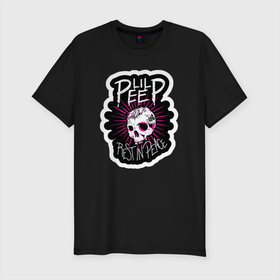 Мужская футболка хлопок Slim с принтом Lil Peep Череп RIP Лил Пип в Курске, 92% хлопок, 8% лайкра | приталенный силуэт, круглый вырез ворота, длина до линии бедра, короткий рукав | crybaby | girl | grunge | lil | music | peep | retro | rip | rock | skull | tatoo | аниме | гранж | лил | музыка | надпись | пип | плакса | полосы | реп | розовый | рэп | тату | цыпленок | череп | эмо