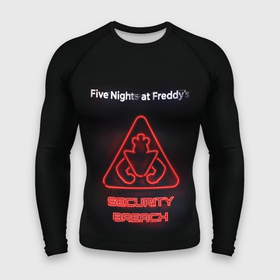 Мужской рашгард 3D с принтом Five Nights at Freddy s: Security Breach logo в Кировске,  |  | Тематика изображения на принте: 5 ночей с фредди | five nights at freddys | security breach | аниматроники | игра | компьютерная игра | лого | логотип | фредди | фреди