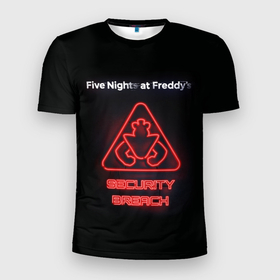 Мужская футболка 3D Slim с принтом Five Nights at Freddys: Security Breach logo в Санкт-Петербурге, 100% полиэстер с улучшенными характеристиками | приталенный силуэт, круглая горловина, широкие плечи, сужается к линии бедра | 5 ночей с фредди | five nights at freddys | security breach | аниматроники | игра | компьютерная игра | лого | логотип | фредди | фреди