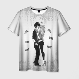 Мужская футболка 3D с принтом Парочка в Санкт-Петербурге, 100% полиэфир | прямой крой, круглый вырез горловины, длина до линии бедер | арт | графика | девушка | любовь | надписи | пара | парень