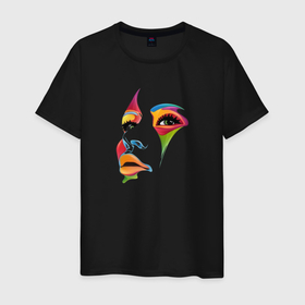 Мужская футболка хлопок с принтом Разноцветное лицо в Кировске, 100% хлопок | прямой крой, круглый вырез горловины, длина до линии бедер, слегка спущенное плечо. | глаза | губы | девушка | лицо | портрет