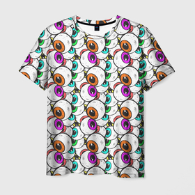 Мужская футболка 3D с принтом Глаза разноцветные в Белгороде, 100% полиэфир | прямой крой, круглый вырез горловины, длина до линии бедер | Тематика изображения на принте: глаз | зрачок | уличный стиль | штрих | яблоко