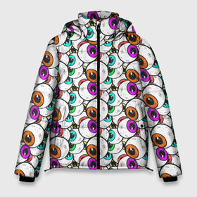Мужская зимняя куртка 3D с принтом Глаза разноцветные в Петрозаводске, верх — 100% полиэстер; подкладка — 100% полиэстер; утеплитель — 100% полиэстер | длина ниже бедра, свободный силуэт Оверсайз. Есть воротник-стойка, отстегивающийся капюшон и ветрозащитная планка. 

Боковые карманы с листочкой на кнопках и внутренний карман на молнии. | глаз | зрачок | уличный стиль | штрих | яблоко
