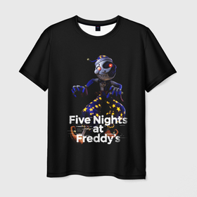 Мужская футболка 3D с принтом Five Nights at Freddys: Security Breach воспитатель Луна , 100% полиэфир | прямой крой, круглый вырез горловины, длина до линии бедер | 5 ночей с фредди | five nights at freddys | foxy | security breach | аниматроники | воспитатель | игра | компьютерная игра | луна | робот | фокси | фредди | фреди | чика