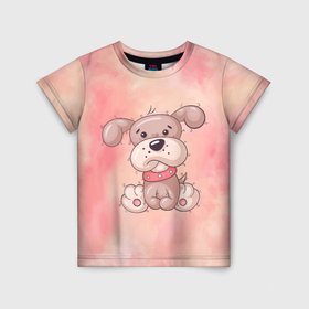 Детская футболка 3D с принтом Плюшевый   песик в Екатеринбурге, 100% гипоаллергенный полиэфир | прямой крой, круглый вырез горловины, длина до линии бедер, чуть спущенное плечо, ткань немного тянется | Тематика изображения на принте: odg | милый | пес | песик | собака | собачка