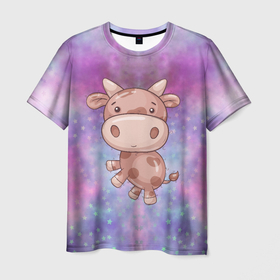 Мужская футболка 3D с принтом Маленький милый бычок в Петрозаводске, 100% полиэфир | прямой крой, круглый вырез горловины, длина до линии бедер | бык | бычок | детский | корова | милый