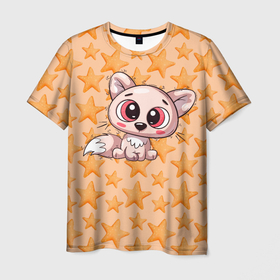 Мужская футболка 3D с принтом Маленький милый лисенок в Кировске, 100% полиэфир | прямой крой, круглый вырез горловины, длина до линии бедер | детский | лис | лиса | лисенок | лисица | милый