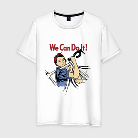 Мужская футболка хлопок с принтом We can do it Bicycle в Новосибирске, 100% хлопок | прямой крой, круглый вырез горловины, длина до линии бедер, слегка спущенное плечо. | bicycle | girl | motto | slogan | велосипед | девиз | девушка | слоган