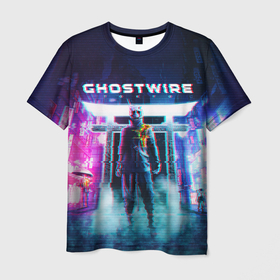 Мужская футболка 3D с принтом GHOSTWIRE GLITCH в Кировске, 100% полиэфир | прямой крой, круглый вырез горловины, длина до линии бедер | ghostwire | ghostwire: tokyo | tokyo | призрак | призрачный провод | провод
