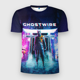 Мужская футболка 3D Slim с принтом GHOSTWIRE GLITCH в Белгороде, 100% полиэстер с улучшенными характеристиками | приталенный силуэт, круглая горловина, широкие плечи, сужается к линии бедра | ghostwire | ghostwire: tokyo | tokyo | призрак | призрачный провод | провод