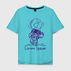 Мужская футболка хлопок Oversize с принтом Lorem Ipsum   Space в Тюмени, 100% хлопок | свободный крой, круглый ворот, “спинка” длиннее передней части | astronaut | gesture | hand | meme | planet | spacesuit | жест | космонавт | мем | планета | рука | скафандр