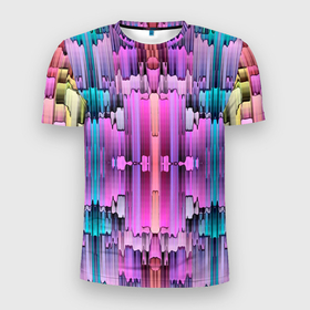 Мужская футболка 3D Slim с принтом калейдоскоп абстракции в Санкт-Петербурге, 100% полиэстер с улучшенными характеристиками | приталенный силуэт, круглая горловина, широкие плечи, сужается к линии бедра | абстракция | геометрия | детали | калейдоскоп | паззлы